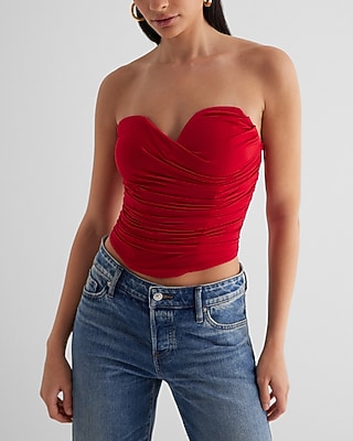 Bodycon Compression Corset Crop Tube Top With Bra Cups Red Women's S