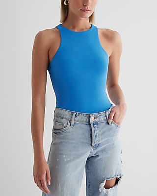 Bodycon High Compression High Neck Bodysuit Blue Women's XS