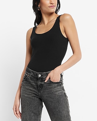 Fitted Ribbed Scoop Neck Tank Black Women's L