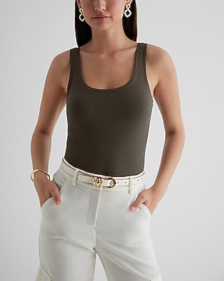 Fitted Ribbed Scoop Neck Tank Green Women's XS