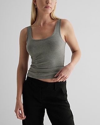 Fitted Ribbed Scoop Neck Tank Gray Women's S