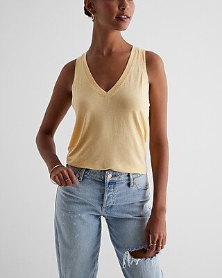 Supersoft Linen-Blend Skimming V-Neck Tank Yellow Women's XL