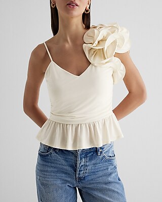 V-Neck One Shoulder Rosette Peplum Cami