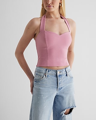 Bodycon Textured Sweetheart Halter Crop Top