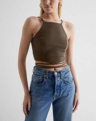 Bodycon Textured Strappy Tie Crop Top