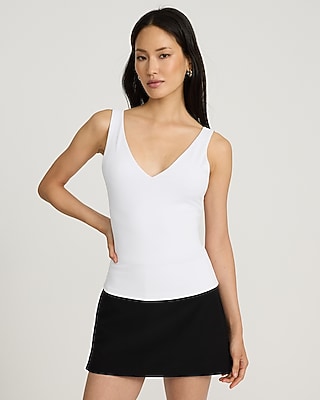 Bodycon High Compression Double V-Neck Tank White Women's XS