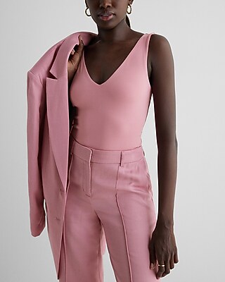 Bodycon High Compression Double V-Neck Tank Pink Women's XL