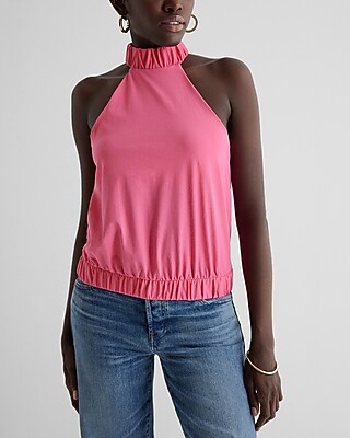 Halter Neck Elastic Tank Pink Women's S