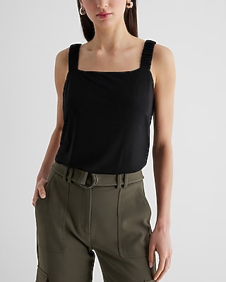 Square Neck Elastic Strap Bodysuit Black Women's S