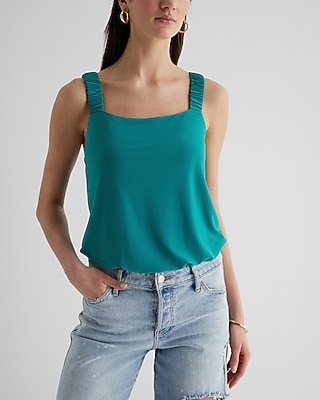 Square Neck Elastic Strap Bodysuit Blue Women's L