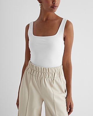 Bodycon Textured Square Neck Bodysuit White Women's XL