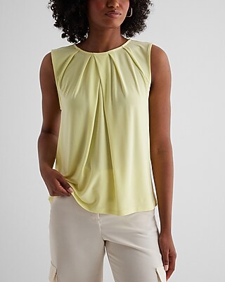 Relaxed Pleated Crew Neck Tank