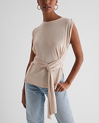 Linen-Blend Tie Waist Muscle Tank