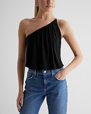 Skimming One Shoulder Draped Tank Black Women's L