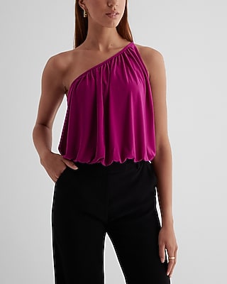 Skimming One Shoulder Draped Tank Pink Women's XL