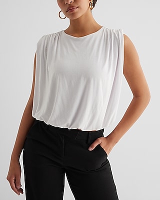 Skimming Linen-Blend Ruched Shoulder Bubble Tank