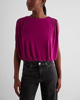 Skimming Linen-Blend Ruched Shoulder Bubble Tank Pink Women's XS