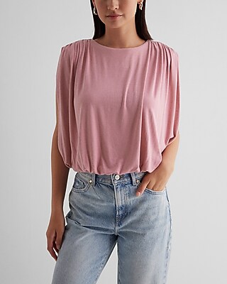 Skimming Linen-Blend Ruched Shoulder Bubble Tank Pink Women's L