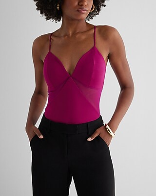 Bodycon High Compression V-Neck Mesh Cutout Bodysuit