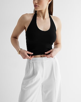 Fitted Ribbed Halter Neck Crop Top