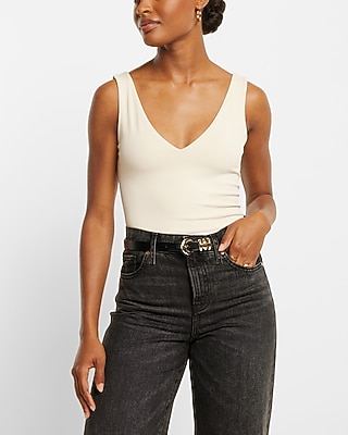 Bodycon High Compression Double V-Neck Bodysuit Neutral Women's L