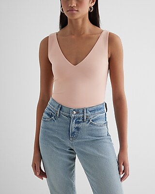 Bodycon High Compression Double V-Neck Bodysuit Black Women's M