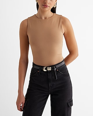 Bodycon High Compression High Neck Bodysuit Brown Women's XL