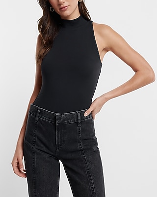 Bodycon High Compression Mock Neck Bodysuit Black Women's M