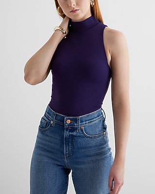 Bodycon High Compression Mock Neck Bodysuit Purple Women's M