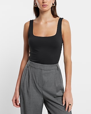 Bodycon High Compression Square Neck Bodysuit Black Women's XS