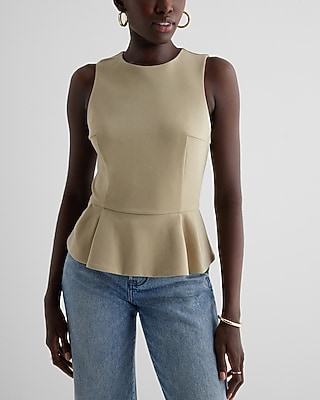 Ponte Crew Neck Peplum Tank Green Women's XL