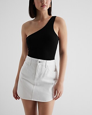 Fitted Ribbed One Shoulder Crop Top Black Women's S