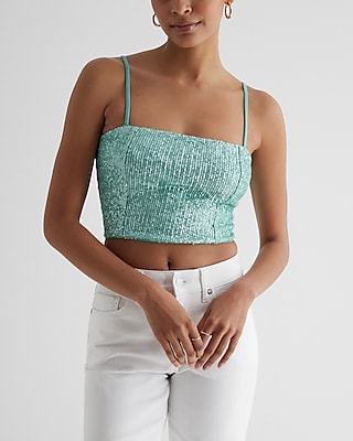 Sequin Square Neck Crop Top