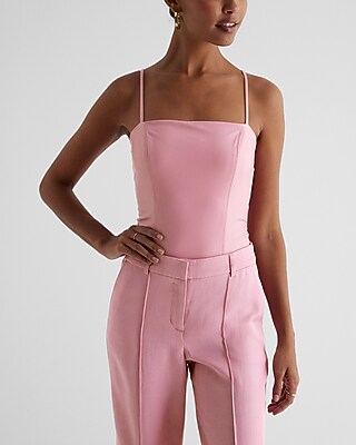 Bodycon Faux Leather Cami Bodysuit Pink Women's XL