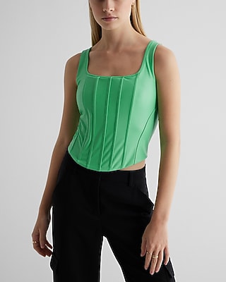 Bodycon Faux Leather Corset Crop Top Green Women's XL
