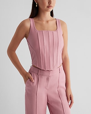 Bodycon Faux Leather Corset Crop Top Pink Women's XS