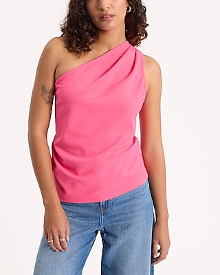 Express Women's Pleated One Shoulder Tank Top in Fuchsia