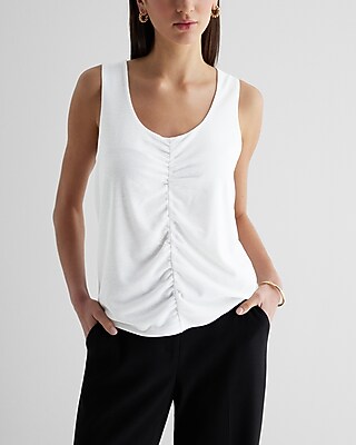 Skimming Scoop Neck Ruched Tank White Women's XS