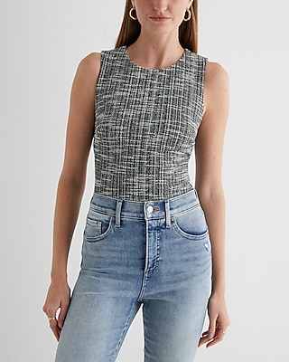 Bodycon Tweed Crew Neck Bodysuit