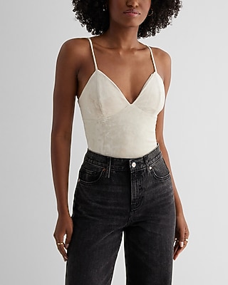 Bodycon Crushed Velvet V-Neck Bustier Bodysuit
