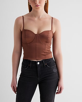 Bodycon Satin Corset Cami With Bra Cups Brown Women's XS