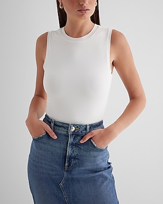 Supersoft Fitted High Neck Sleeveless Bodysuit White Women's L