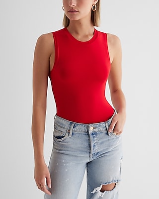 Supersoft Fitted High Neck Sleeveless Bodysuit Red Women's XS