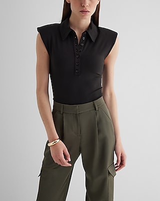 Bodycon High Compression Padded Shoulder Polo Bodysuit