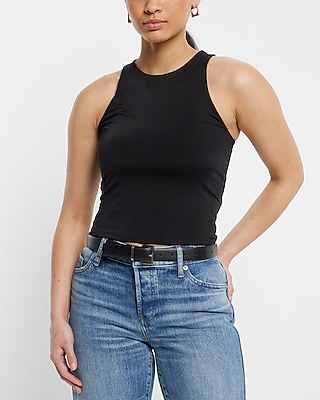 Bodycon Compression High Neck Crop Top Black Women's XS