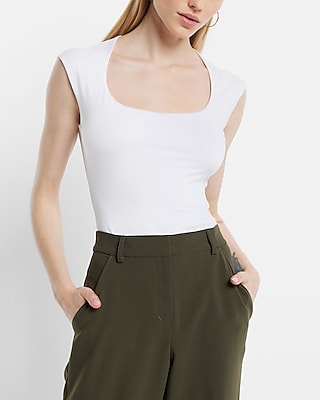 Bodycon Compression Scoop Neck Cap Sleeve Bodysuit