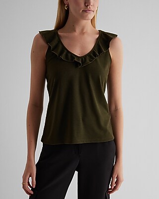Ribbed V-Neck Ruffle Tank
