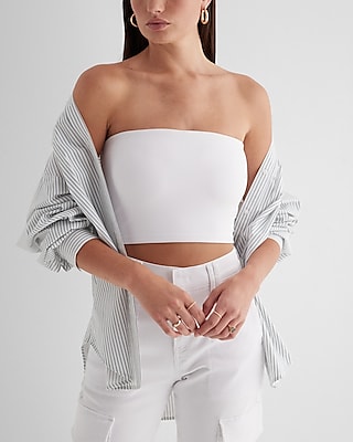 Body Contour High Compression Crop Tube Top With Bra Cups White Women's M