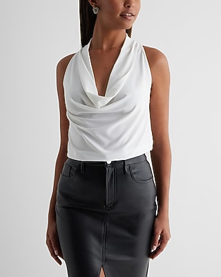 Draped Cowl Neck Racerback Tank White Women's XL