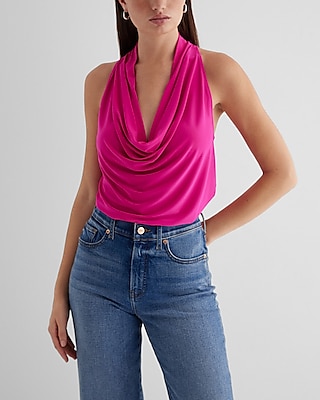 Draped Cowl Neck Racerback Tank Pink Women's XL
